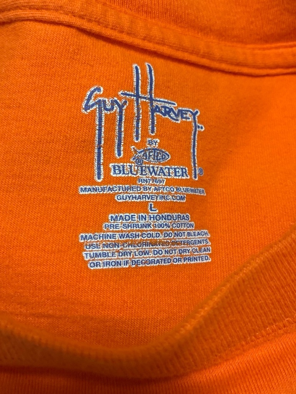 Guy Harvey Orange Tee with White and Blue Neck Logo